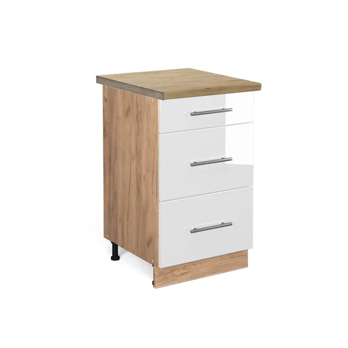 Vicco Meuble cuisine Blanc Haute brillance/Chêne doré 50cm plan de travail Chêne doré