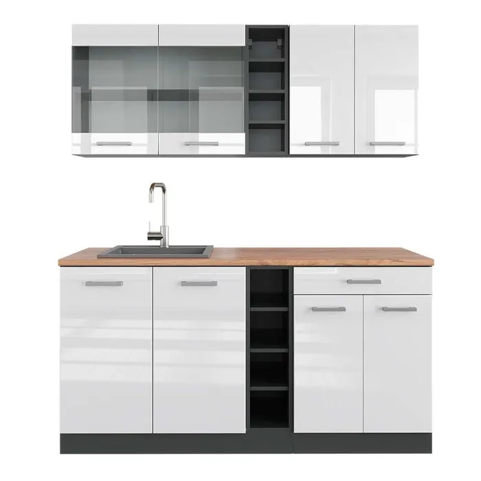 Vicco Cuisine Blanc brillant/Anthracite 160cm, PT Chêne