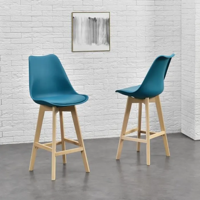 Lot de 2 Tabourets de Bar Lublin Similicuir Hêtre 105 x 48 x 58 cm Turquoise en.casa
