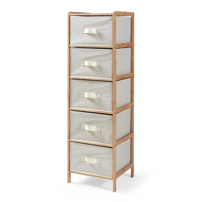 Commode avec 5 tiroirs en tissu Maldon 122 x 37 x 35 cm naturel / beige en.casa