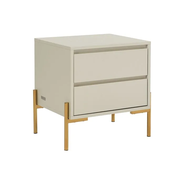 Table de chevet 2 tiroirs - MDF et métal - Beige et doré - KORASA