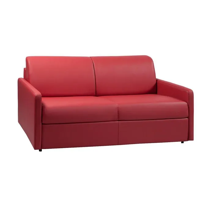 Canapé 3 places convertible express en simili rouge - Couchage 140 cm - Matelas 22 cm avec mémoire de forme CALIFE