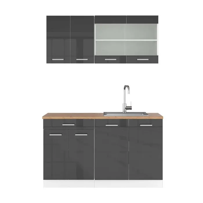 Vicco Cuisine Anthracite brillant/blanc 140cm, PT Chêne