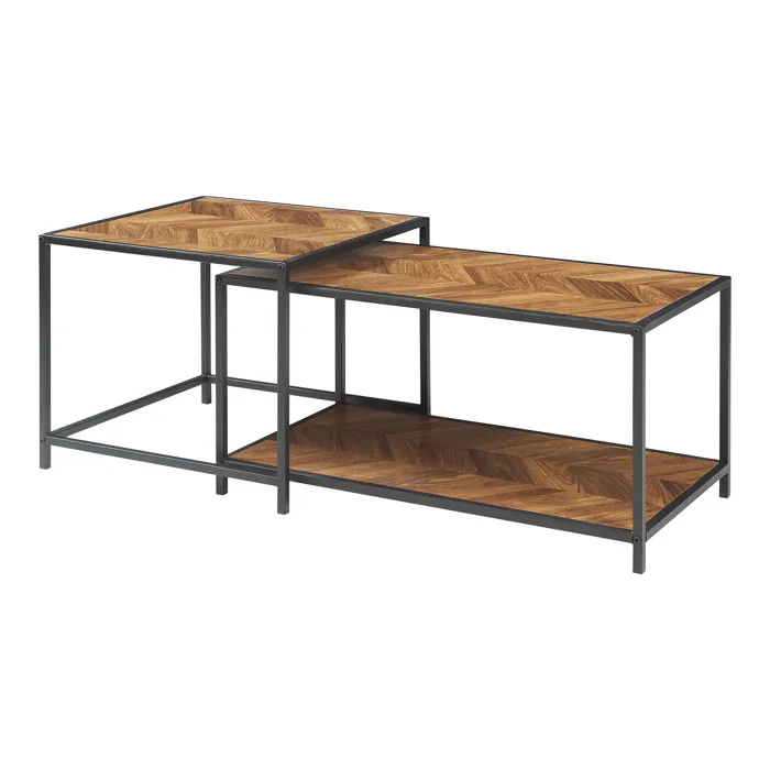 Ensemble de 2 tables basses gigognes Kurghore noir effet chêne foncé en.casa