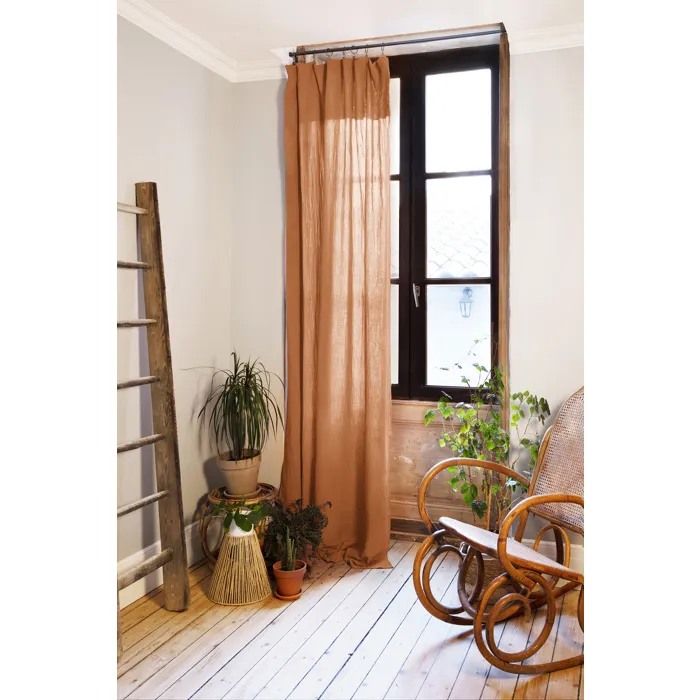 Rideau ajustable + 8 anneaux pince 140 x 300 cm Gaze de coton GAÏA Abricot