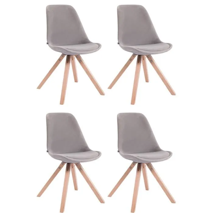 Lot De 4 Chaises Toulouse Velours Carré Naturel Gris
