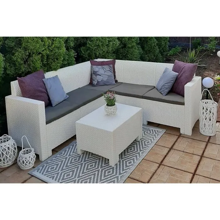 Ensembles canapes. fauteuils et tables de jardin dmora blanc 2 pieces rotin 57 x 188 x 79 cm 5 personnes