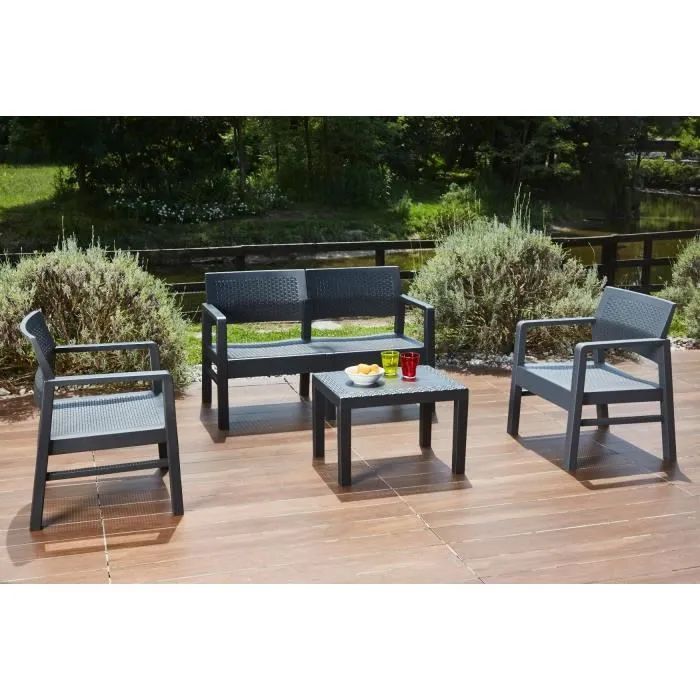 Ensembles canapés, fauteuils et tables de jardin DMORA rotin gris 4 pieces x 121 x 74 4 personnes
