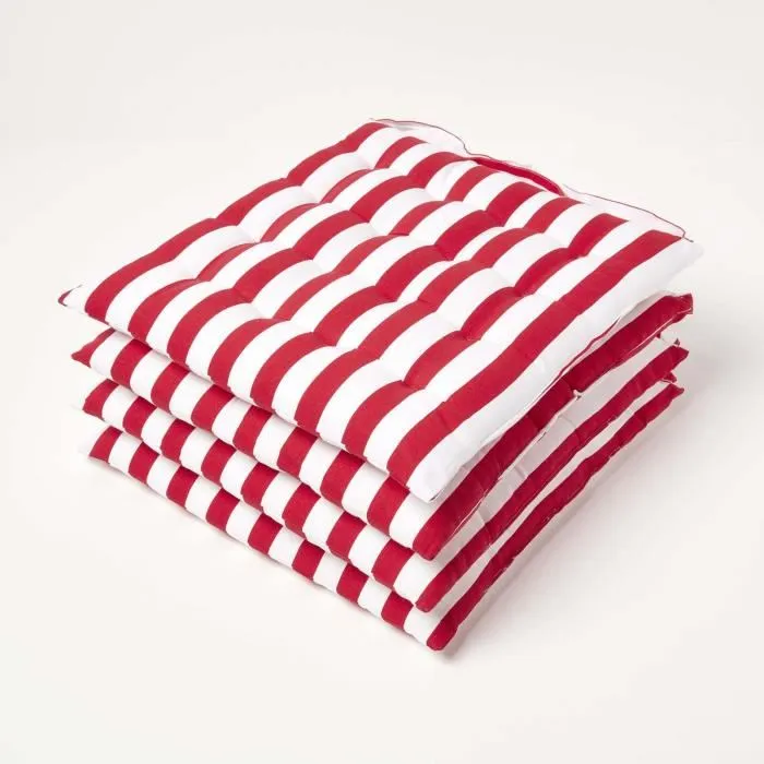 Galette De Chaise En 100% Coton 40x40cm À Rayures Rouge - Lot De 4 - Homescapes