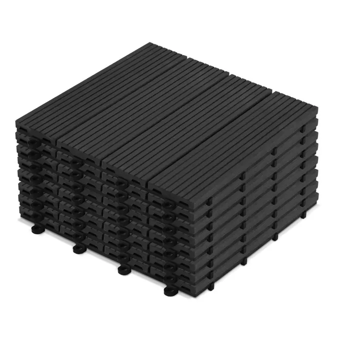 Lot de 8 dalles clipsables en bois synthétique gris foncé Oviala