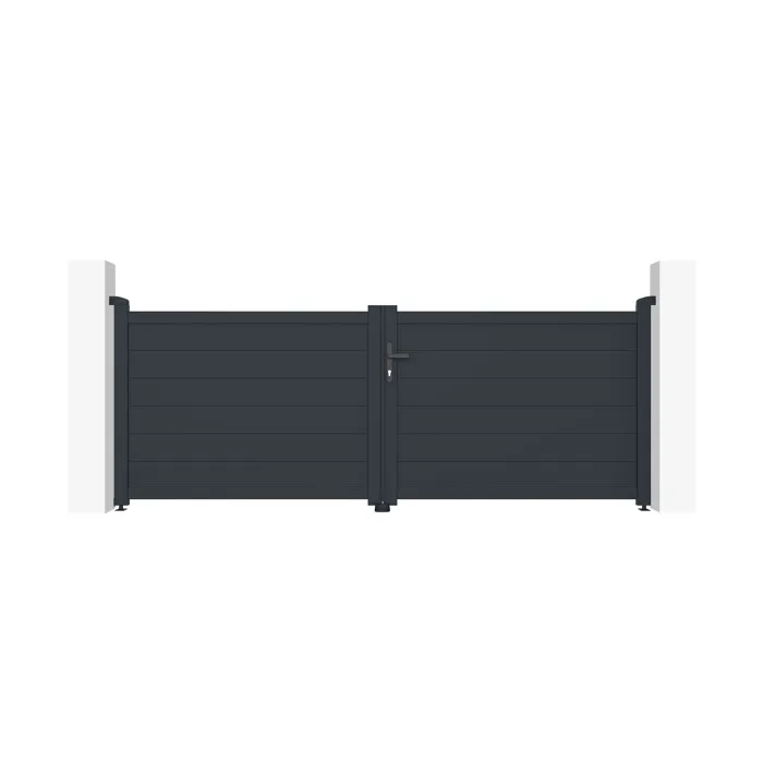 Portail battant 3m EIGER H.115cm + Portillon 1m EIGER H.115cm aluminium gris