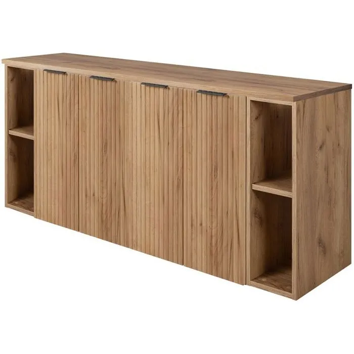 Meuble sous vasque à 4 portes FLOW CHÊNE 160 cm avec 2 x l'étagères - extensions et plan