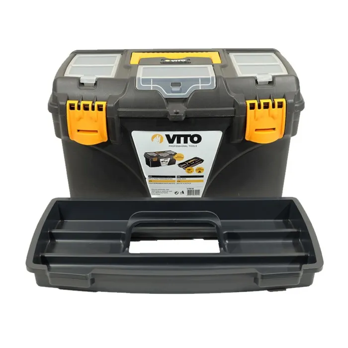 Boite à outils 18" Mallette de bricolage 432 x 250 x 238 mm 3 organiseurs et porte outils Amovible VITO