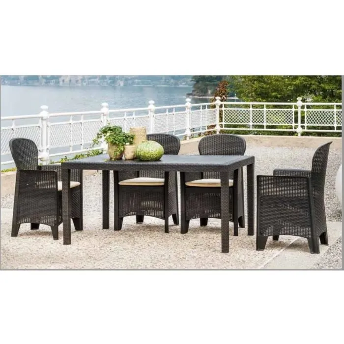 Table D'extérieur,en Pvc,anthracite,150x90h72 Cm