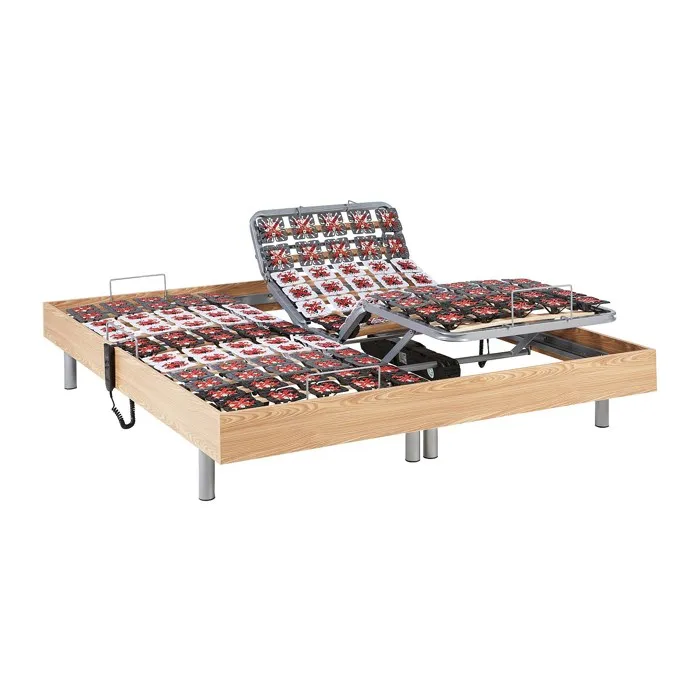 Sommier électrique de relaxation déco 2x48 plots - 2 x 70 x 190 cm - Chêne naturel - NAFURI de YSMÉE