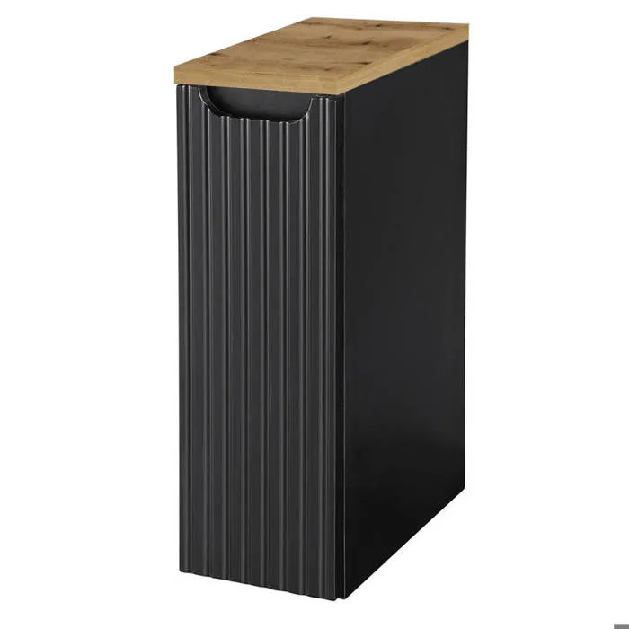 Meuble bas de salle de bain avec 1 porte - NEWPORT 20 x 60 x 40 cm rainuré noir / aspect chêne en.casa