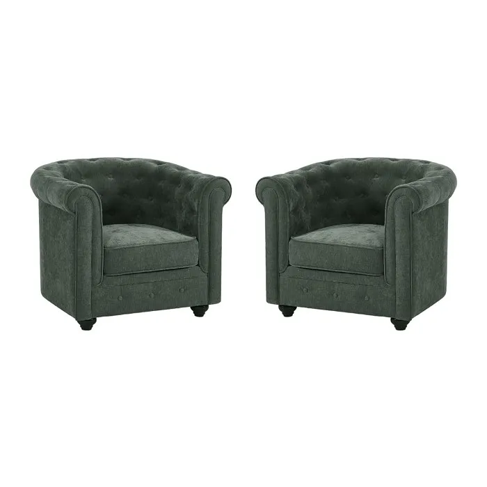 Lot de 2 fauteuils en tissu vert CHESTERFIELD