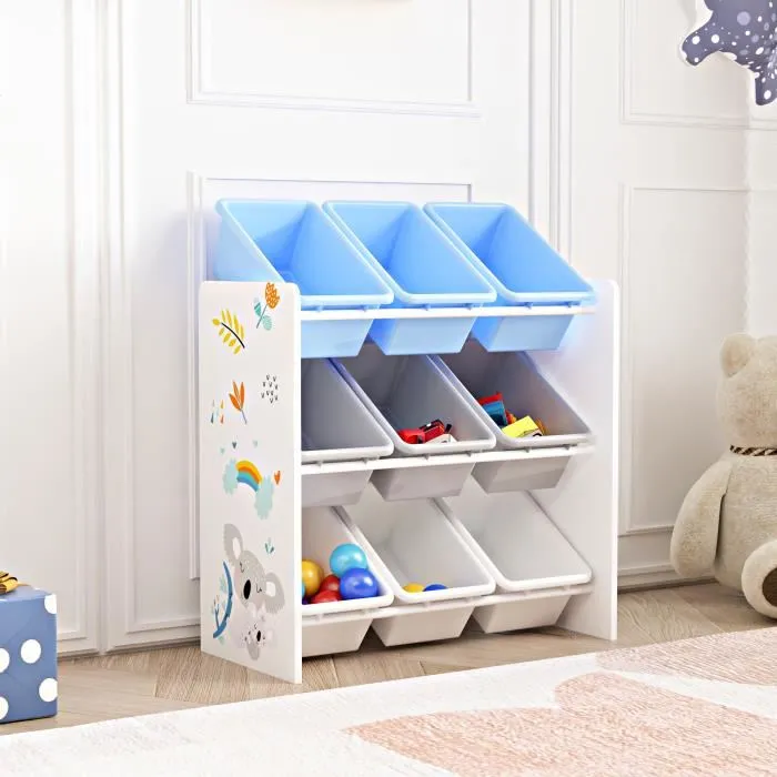 Étagère de rangement Muxiia pour enfant avec 9 bacs ouverts blanc gris bleu en.casa