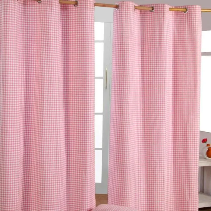 Rideaux Vichy Rose À Oeillets 100% Coton 117x137cm