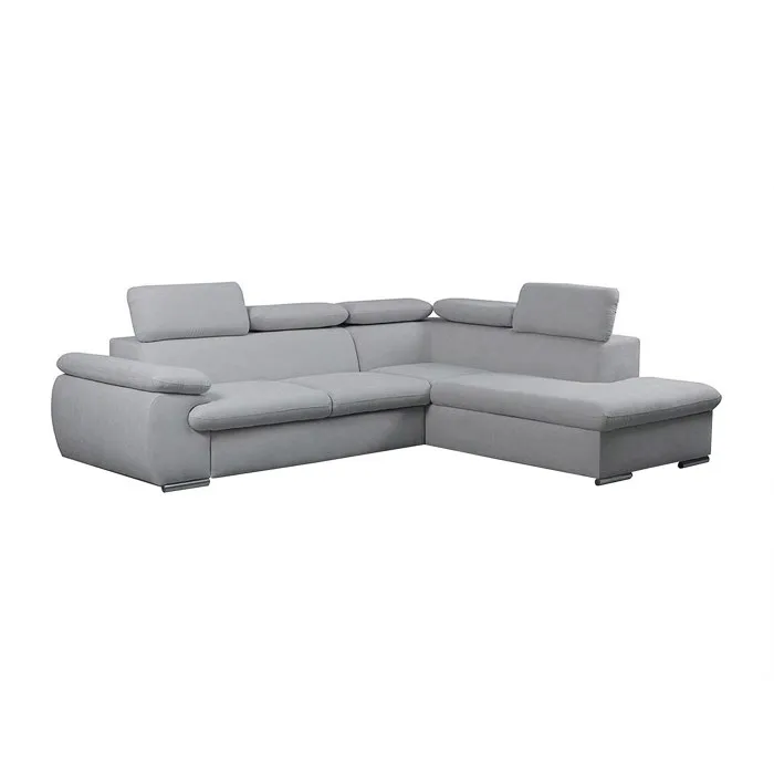Canapé d'angle droit convertible en tissu gris clair avec coffre de rangement FABIEN