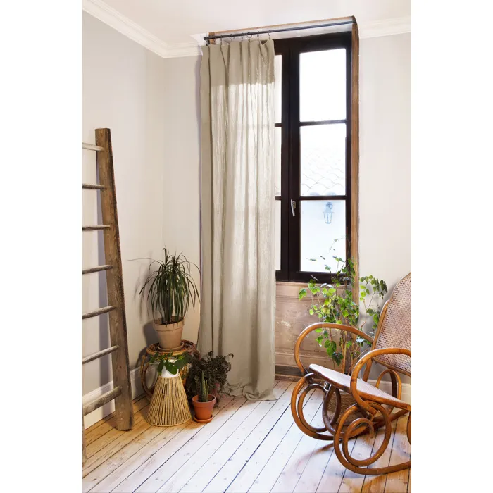 Rideau ajustable + 8 anneaux pince 140 x 300 cm Gaze de coton GAÏA Ficelle