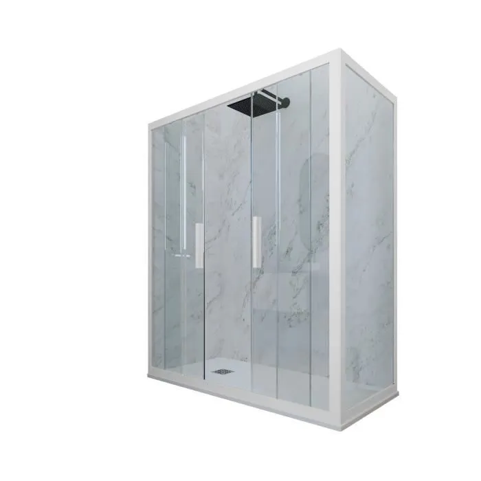Cabine parois de douche angulaire coulissante 90x170 cm H 200 en PVC Blanc Matt Verre Transparent mod. Glam Duo