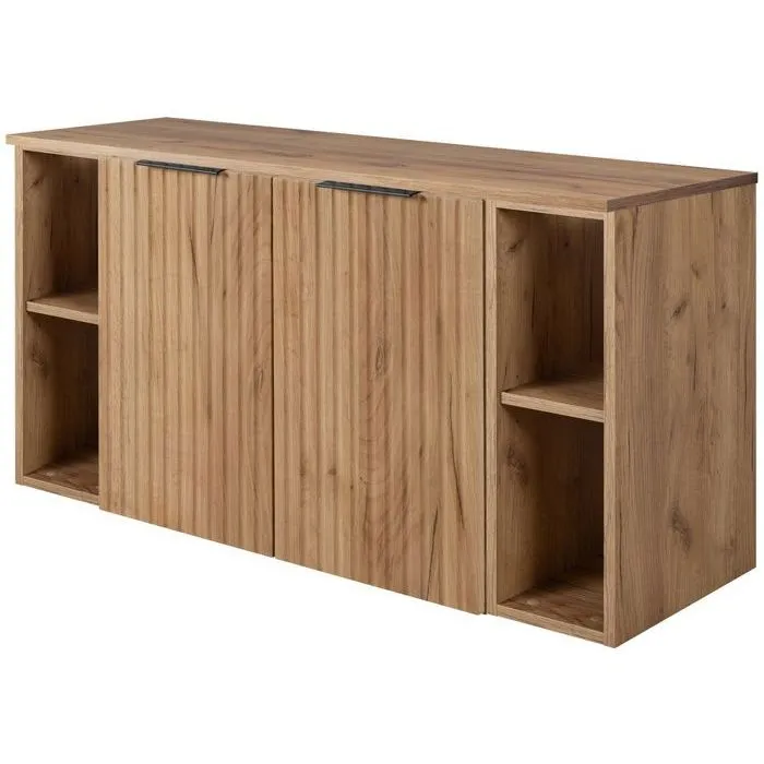 Meuble sous vasque à 2 portes FLOW CHÊNE 120 cm avec 2 x l'étagères - extensions et plan