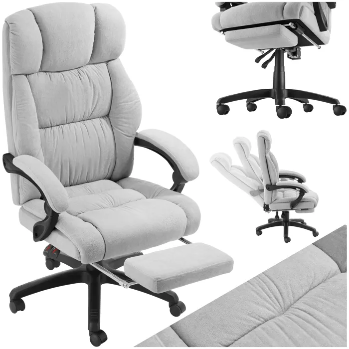 Chaise De Bureau Avec Repose-pieds Et Revêtement En Velours Gris