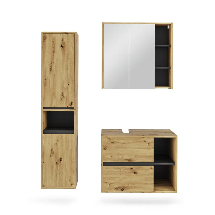 Vicco Ensemble de meubles de salle de bain Chêne Artisan/Gris 3 pièces