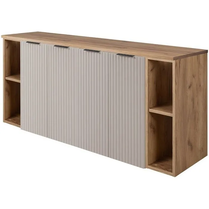 Meuble sous vasque à 4 portes FLOW CACHEMIRE 160 cm avec 2 x l'étagères - extensions et plan CHÊNE