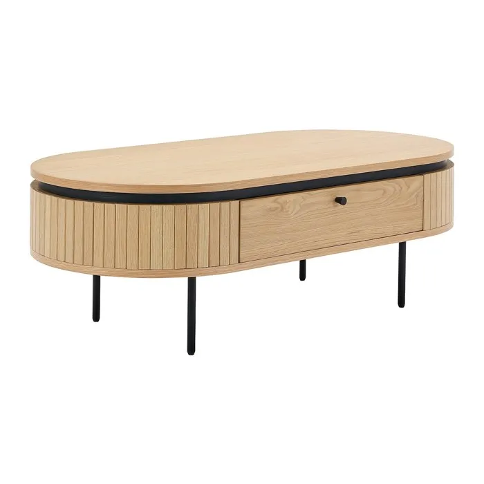 Table basse avec 2 tiroirs placage chêne et métal - Naturel clair et Noir - CARDIONA