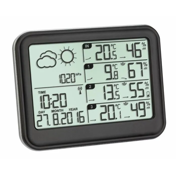 Station météo radiopilotée numérique 35.1142.01 noir - température, humidité, pression, 3 capteurs max.