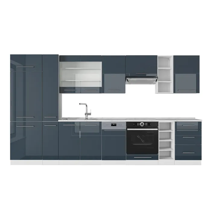 Vicco Ligne de cuisine Bleu foncé brillant 355cm sans PT