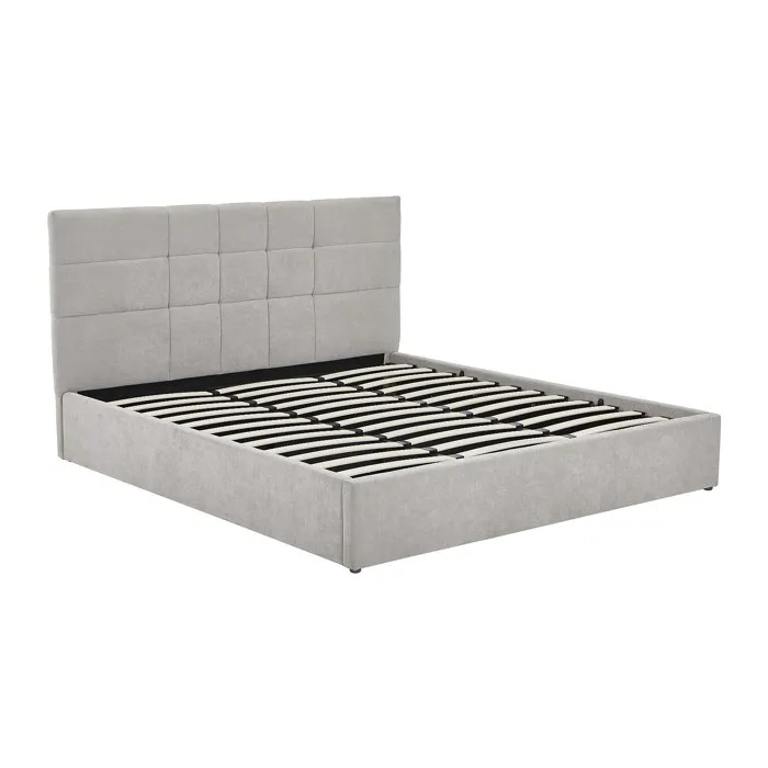 Lit coffre 200 x 200 cm - Tissu - Gris - HOPEYA