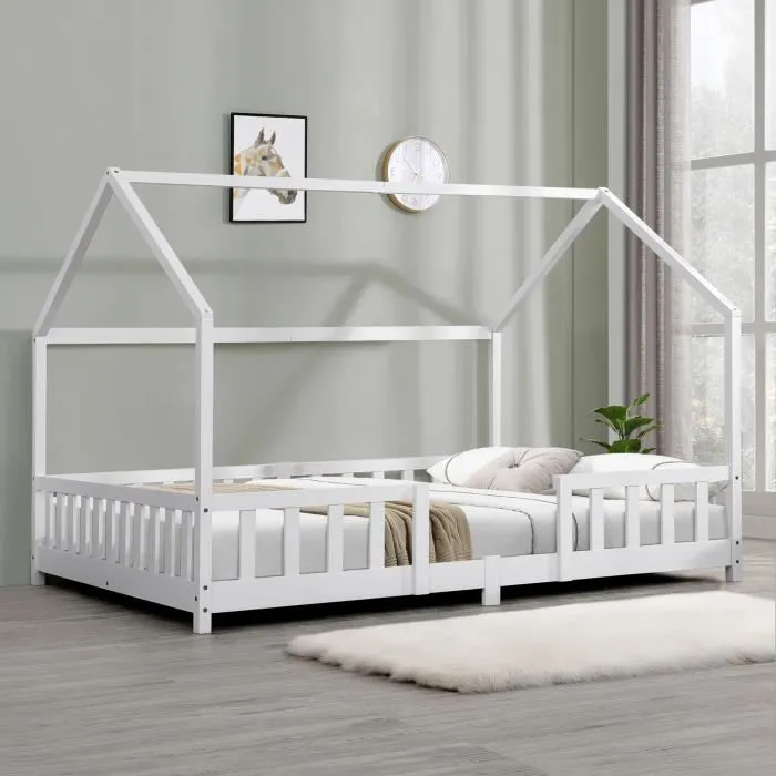 Lit cabane Sisimiut pin 200 x 120 cm blanc en.casa
