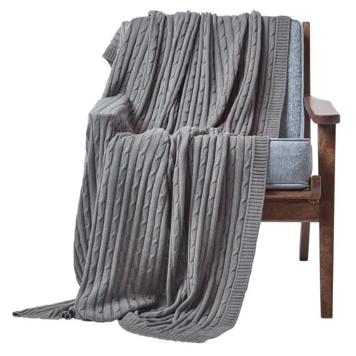 Plaid Gris 130x170cm Tricot En Coton Homescapes