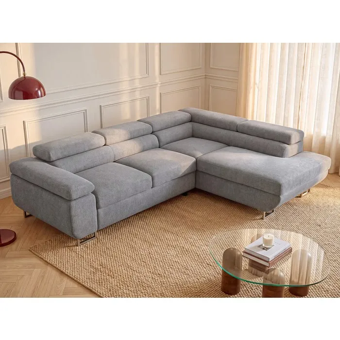 Canapé d'angle droit convertible en tissu texturé gris NURAZIO