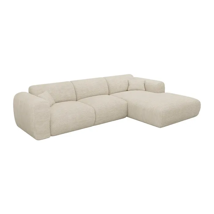 Grand canapé d'angle droit en velours côtelé beige POGNI de Maison Céphy