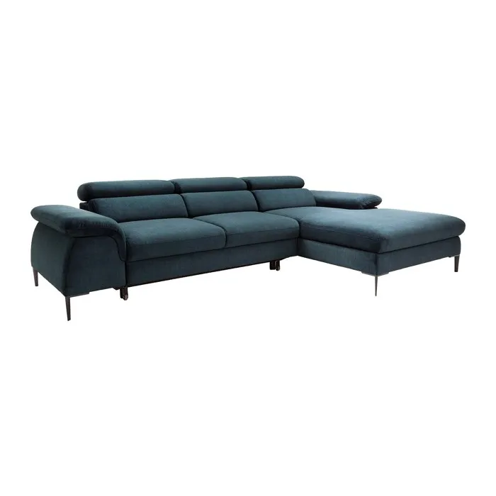 Canapé d'angle droit convertible en velours bleu nuit SEPINA