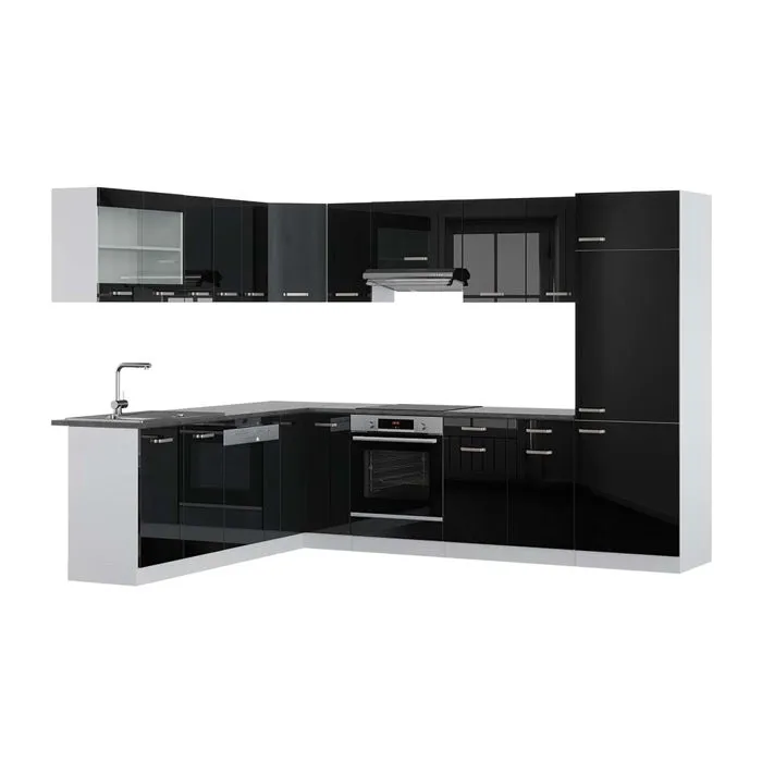 Vicco Cuisine en angle Noir Haute brillance/Blanc 287 x 227 cm, PT Anthracite