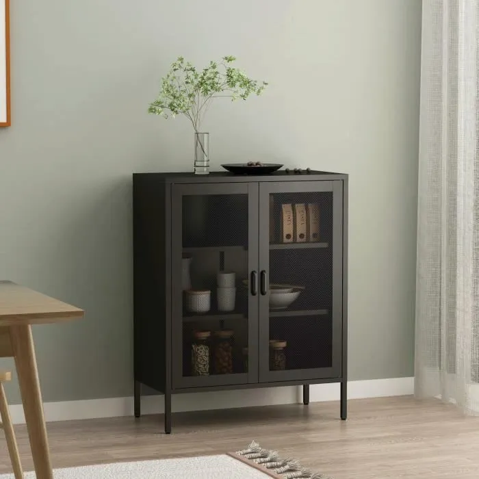 Buffet métallique Falköping acier 102 x 80 x 40 cm noir en.casa