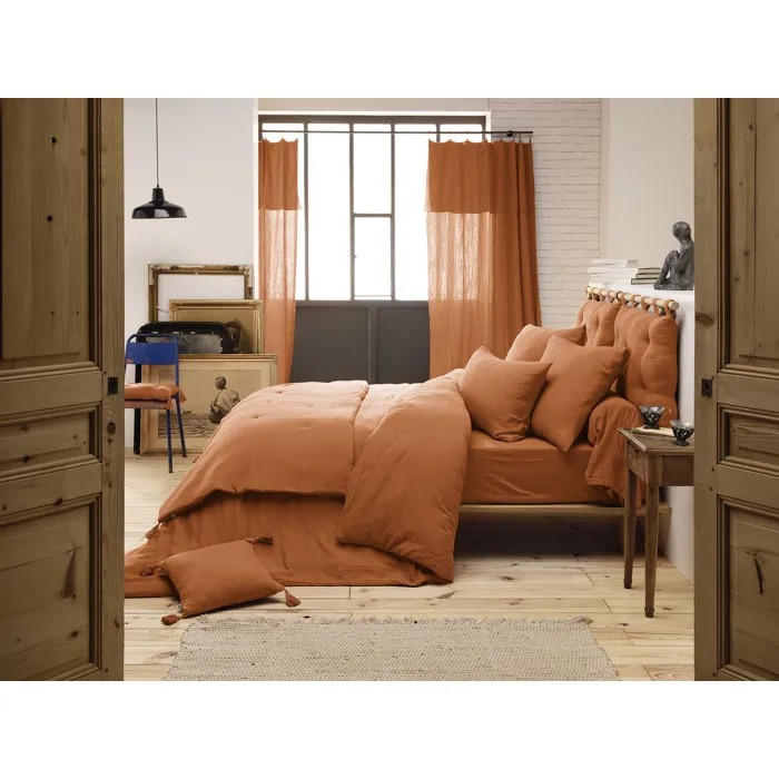 Housse de couette double gaze de coton 200 x 200 cm GAÏA Abricot
