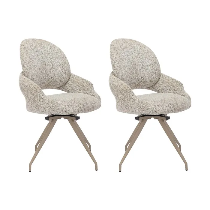 Lot de 2 chaises pivotantes en tissu tweed et métal taupe - Crème - VALIANA