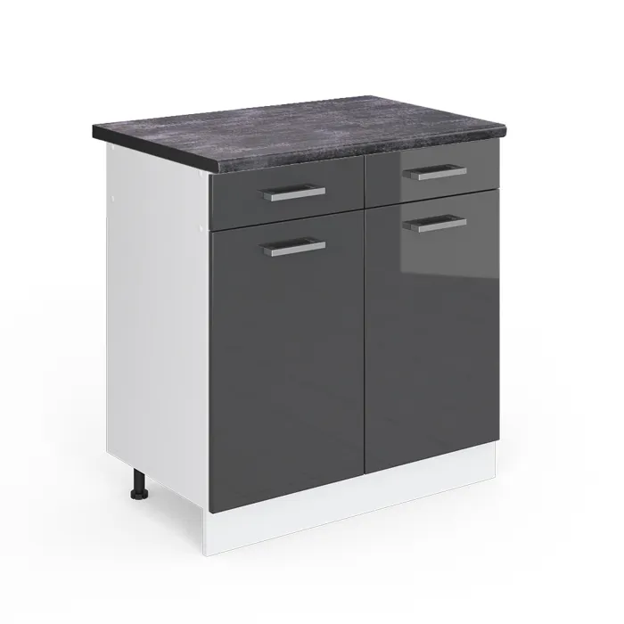 Vicco Meuble cuisine Anthracite Haute brillance/Blanc 80cm plan de travail Anthracite