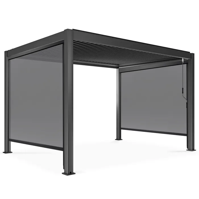 Pergola bioclimatique 3x4m autoportée avec 2 stores 2,66 X 2,34 m gris Oviala