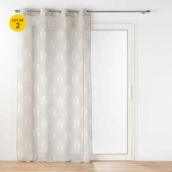 Lot de 2 voilages a oeillets 140 x 240 cm effet lin tissé imprimé Indila Beige