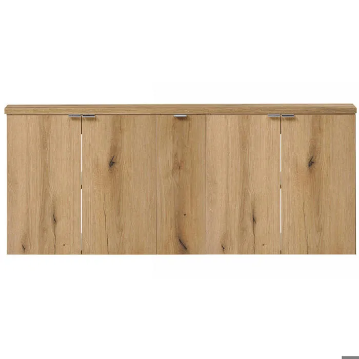 Meuble sous lavabo double avec 5 portes NEWPORT 140 x 60 x 40 cm effet chêne en.casa