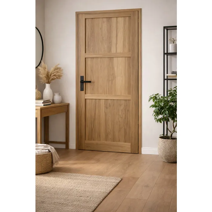 Bloc Porte Bois Frake 3 Panneaux H204 X L73 Cm Côte Tableau P.droit, Poignee Gd Menuiseries