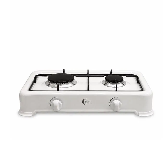 Gaziniere transportable 2 feux acier emaille blanc 1200 W et 1400 W