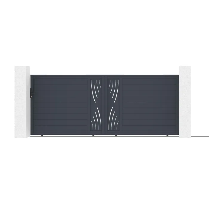 Portail coulissant 4m VELETA H.160cm aluminium gris + 2 poteaux ELDA + motorisation Tanker C600